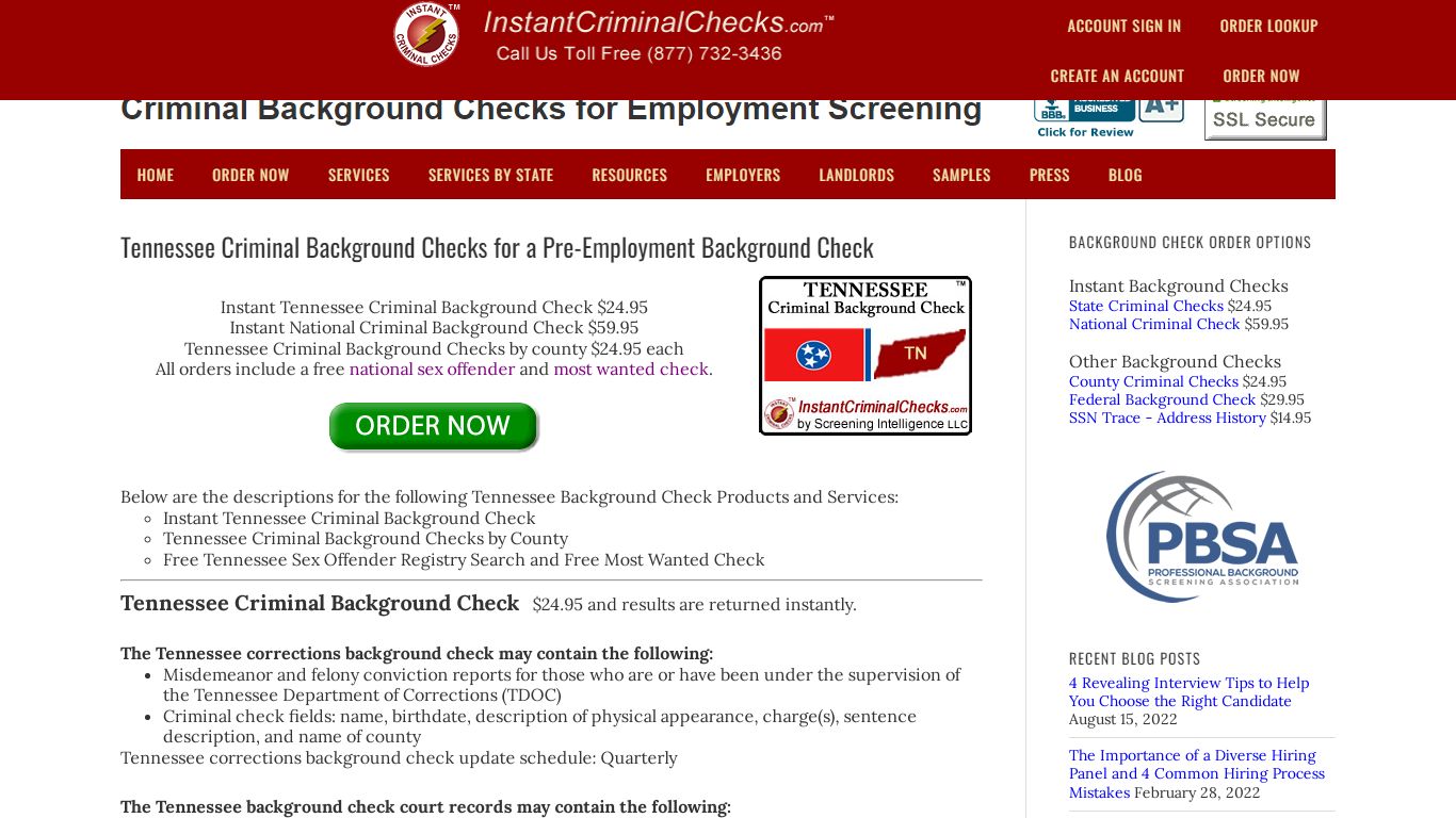 Tennessee Criminal Background Checks for Pre-Employment